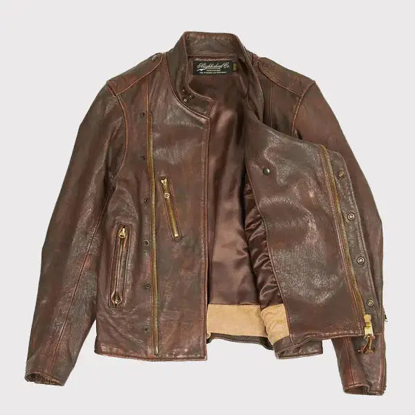 Distressed Brown Aviation Leather Jacket-1
