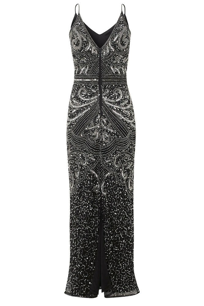 Flory Black Silver Beaded Maxi Dress-2