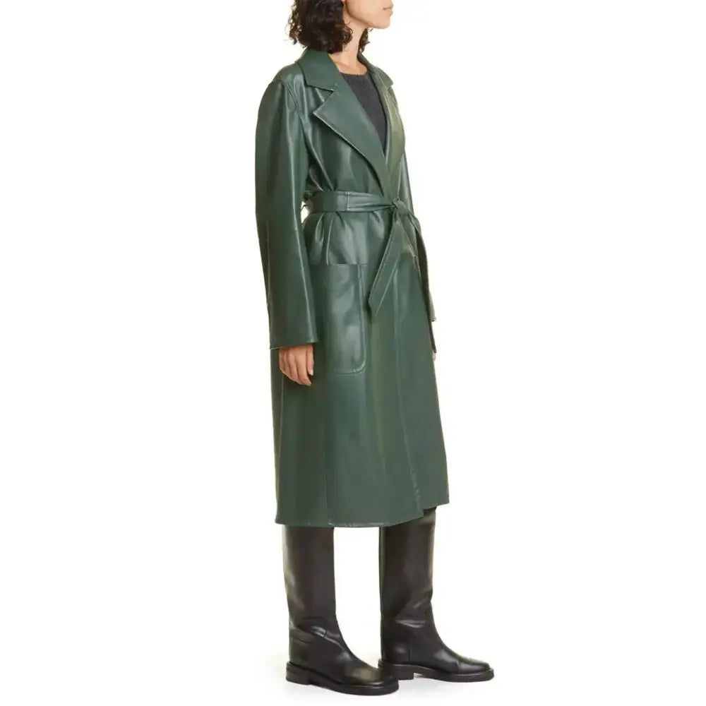 Cooper Allan Women's Elegant Green Wrap Leather Coat