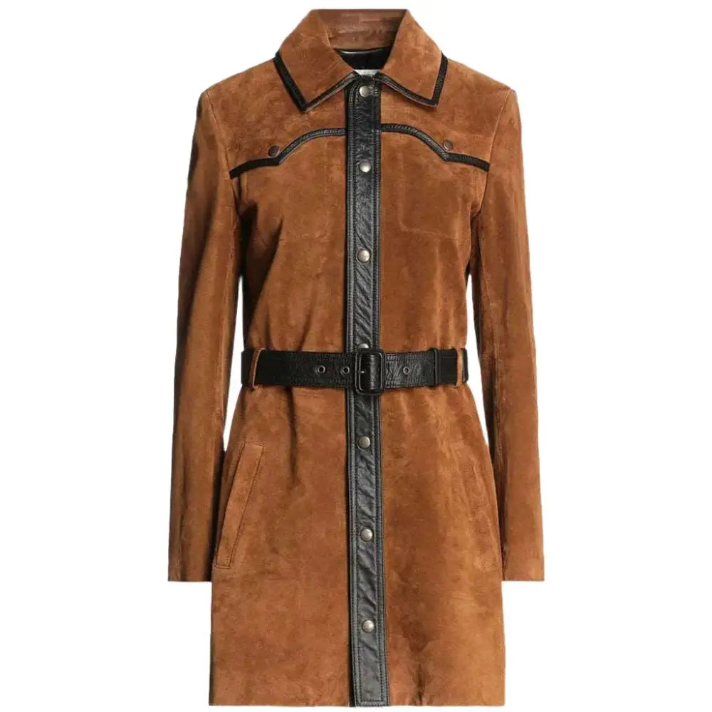 Women’s Tan Brown Suede Leather Coat-2
