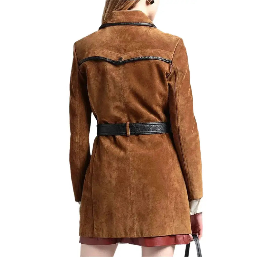 Women’s Tan Brown Suede Leather Coat-1