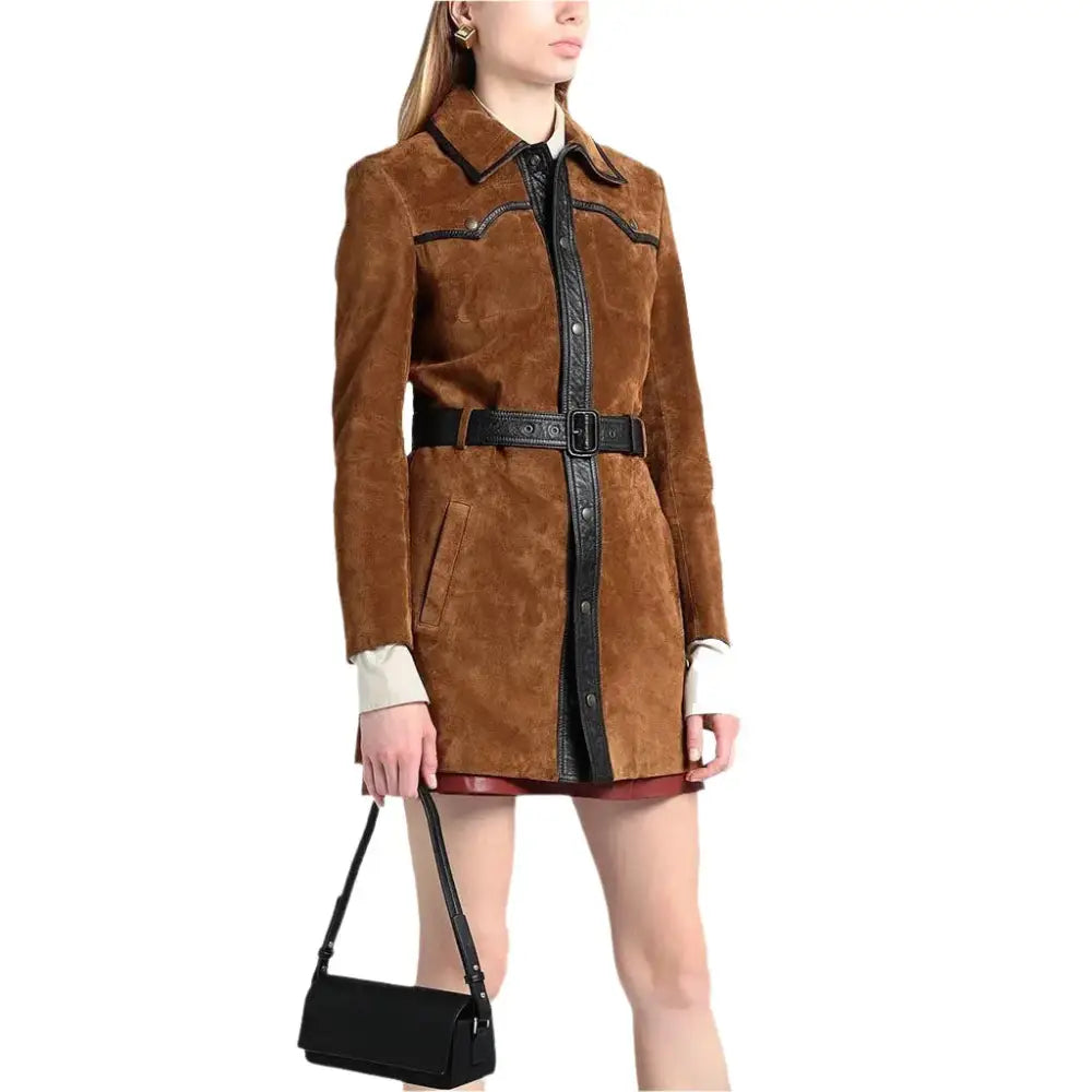 Women’s Tan Brown Suede Leather Coat-0