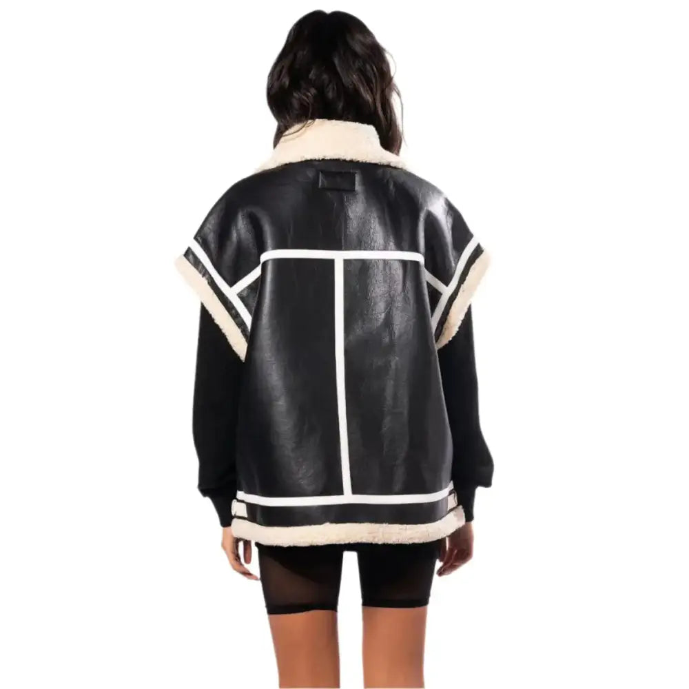 Women's Black Oversized Shearling Utility Vest-3