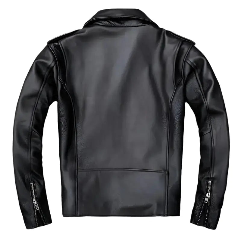 Men's Genuine Cowhide Leather Asymmetrical Café Racer Jacket-2