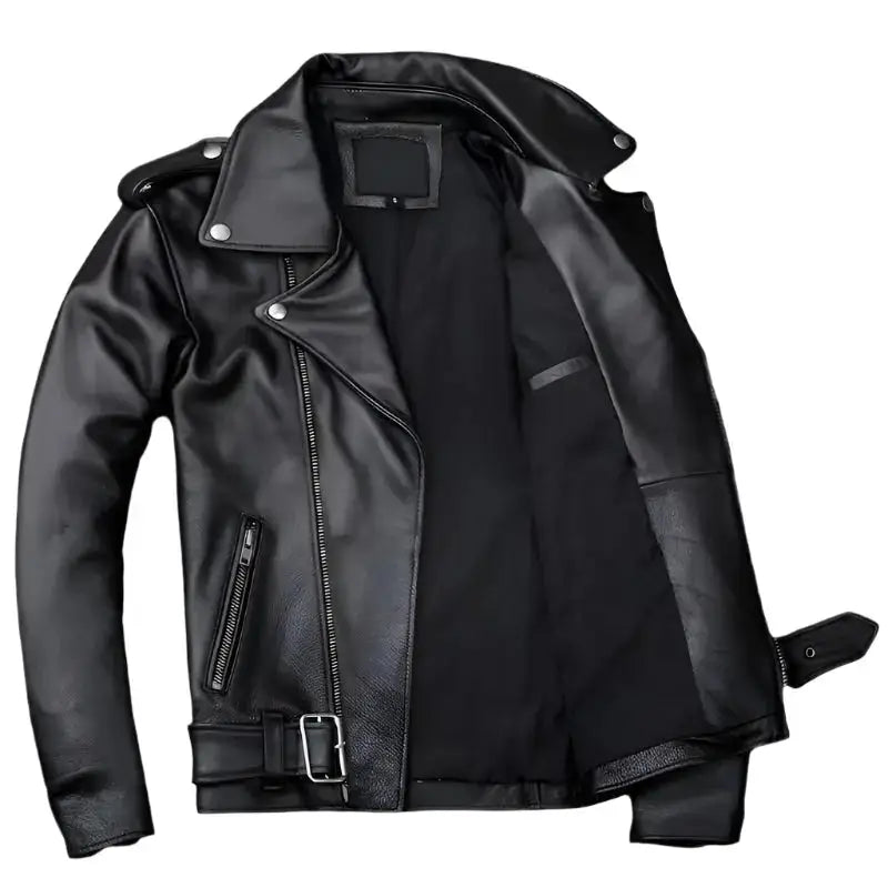 Men's Genuine Cowhide Leather Asymmetrical Café Racer Jacket-1