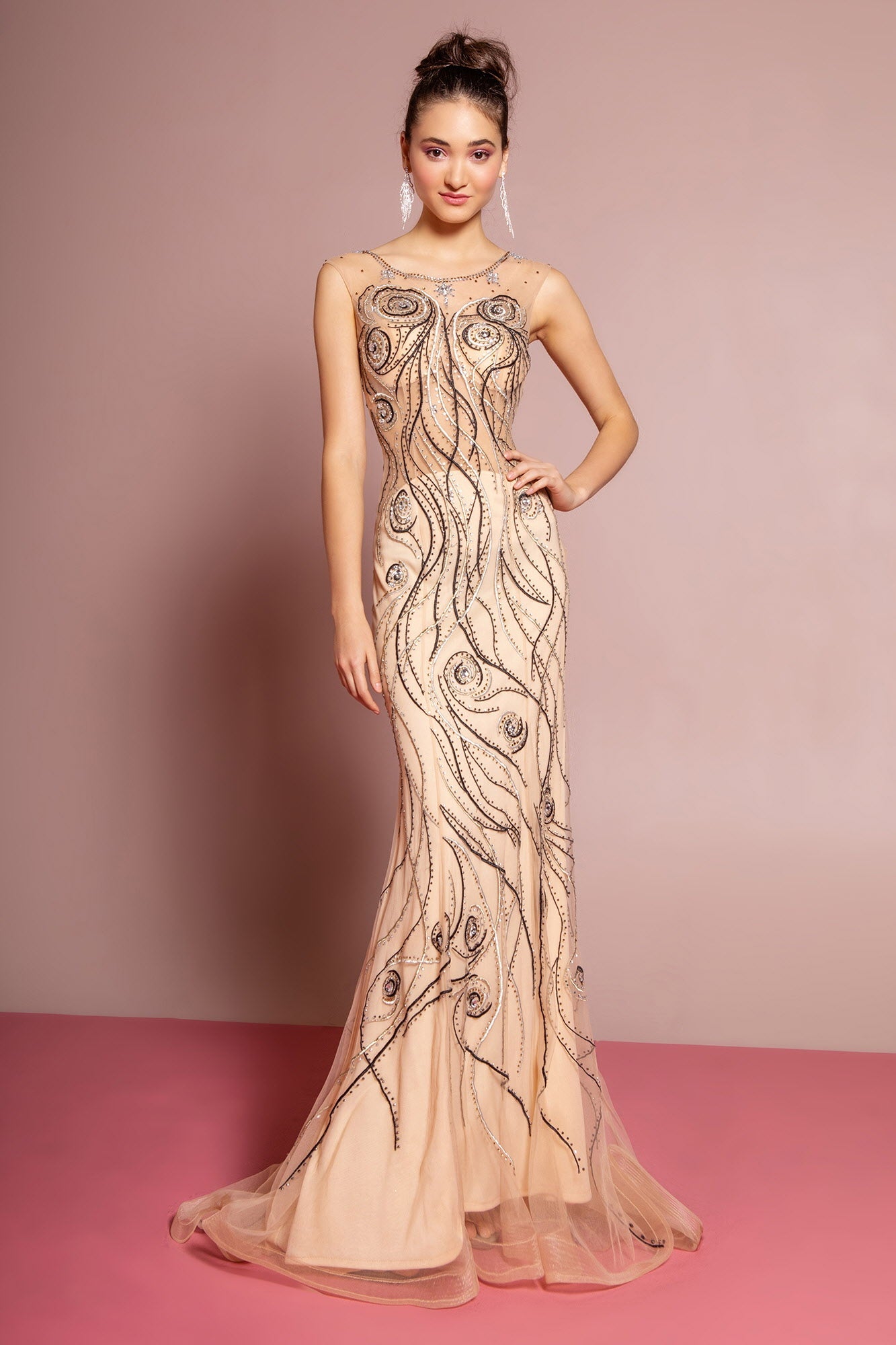 USA Long Dress with Embroidered Detailing