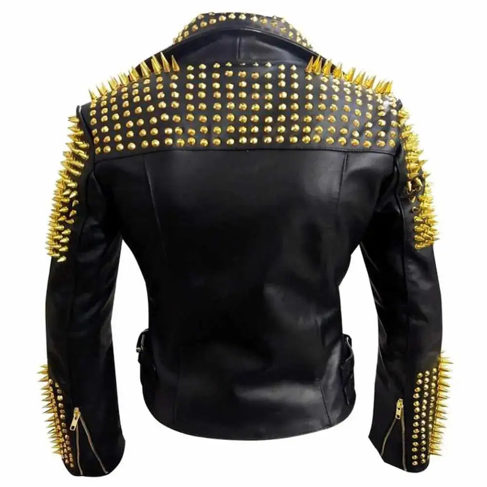 Mens Studded Black Leather Motorcycle Jacket