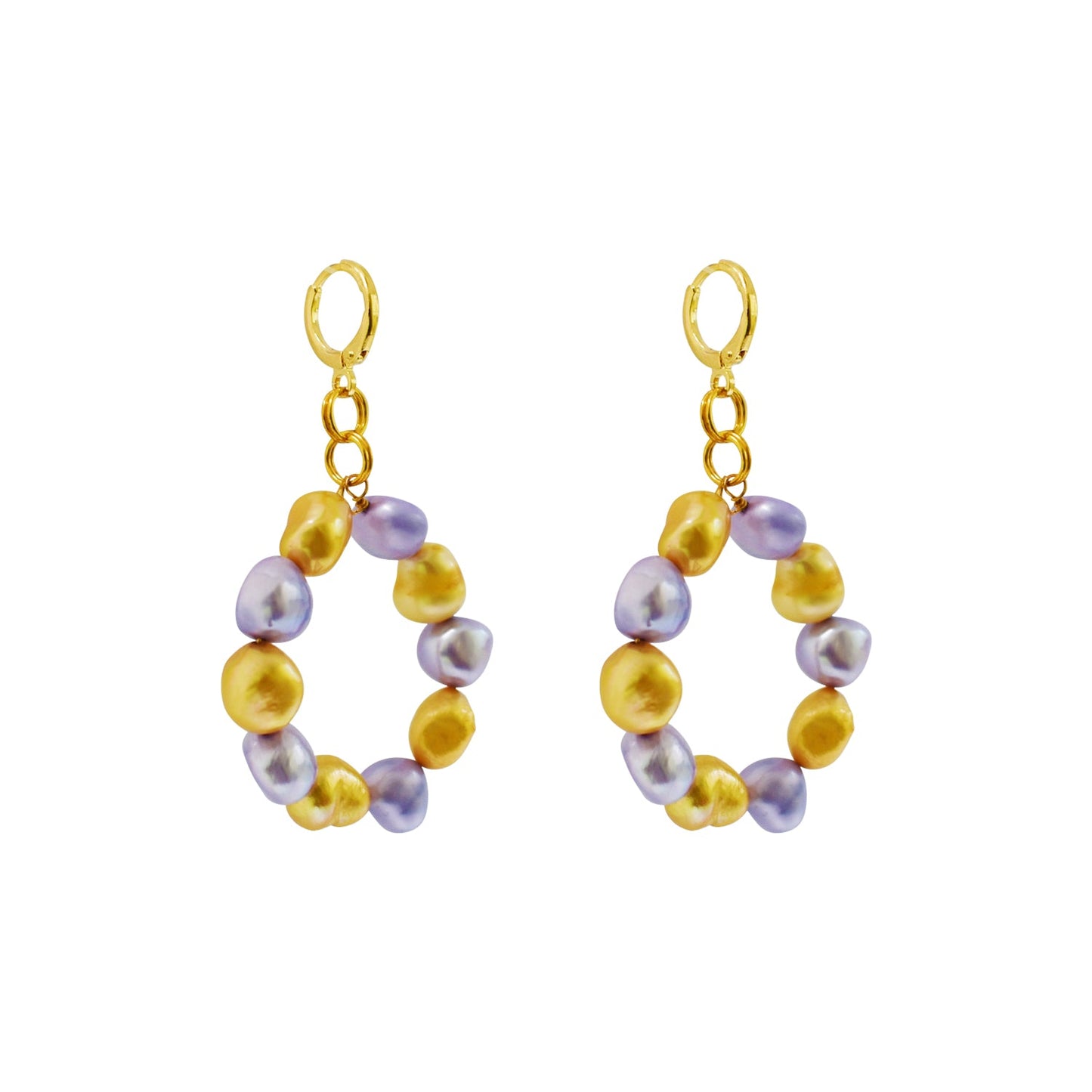 Gold and purple freshwater pearl hoop earrings | by Ifemi Jewels