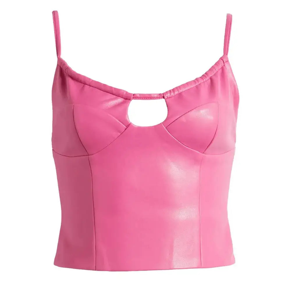 Women's Hot Pink Leather Barbie Camisole Top