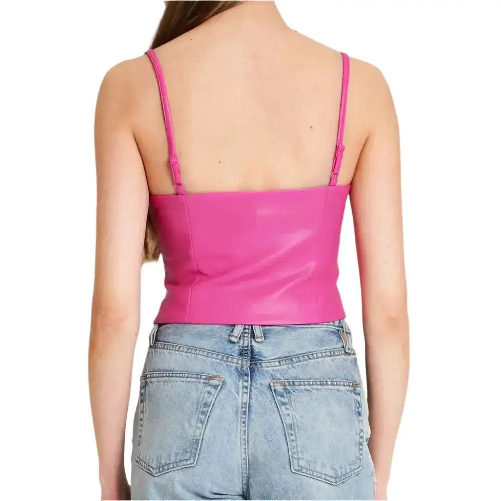 Women's Hot Pink Leather Barbie Camisole Top