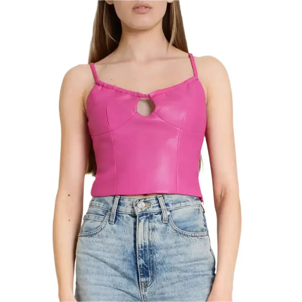 Women's Hot Pink Leather Barbie Camisole Top