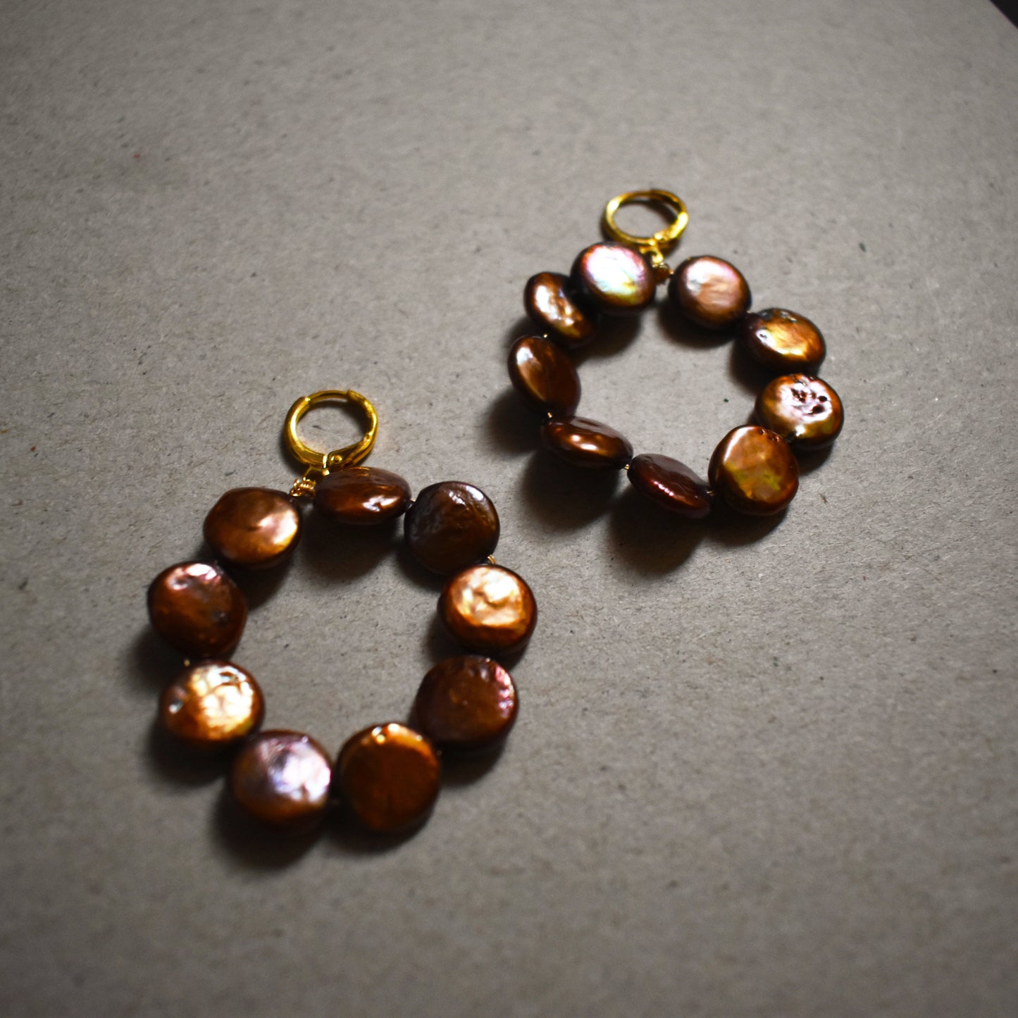 Dark brown freshwater pearl hoop earrings | by Ifemi Jewels
