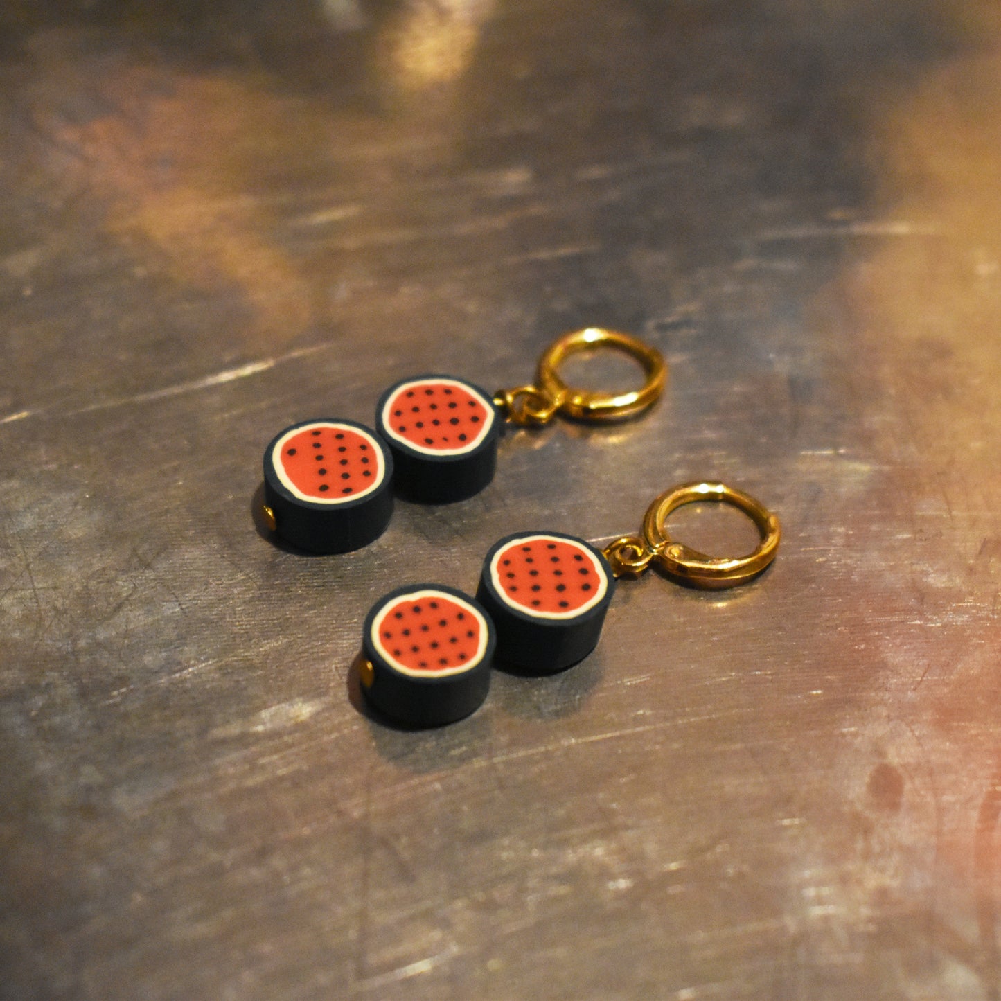Watermelon fruit huggie earrings | by Ifemi Jewels