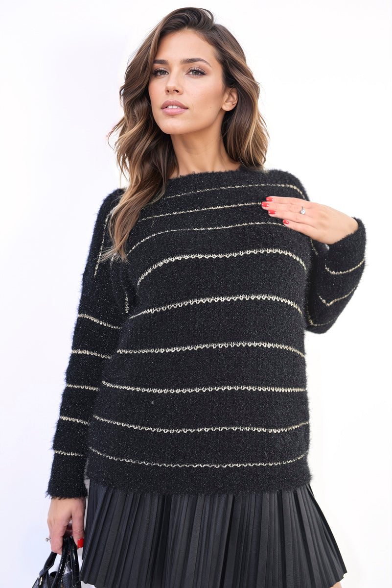 Moda Striped Knitted Long Sleeve Jumper