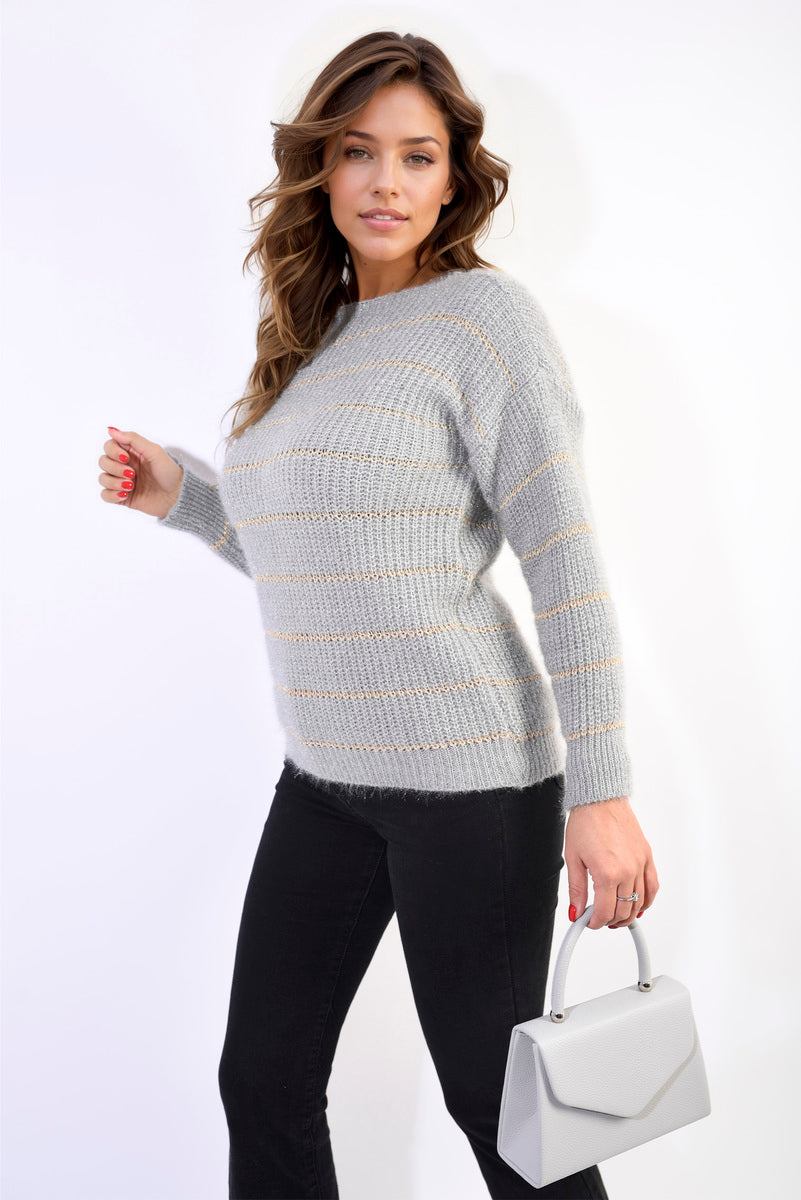 Moda Striped Knitted Long Sleeve Jumper