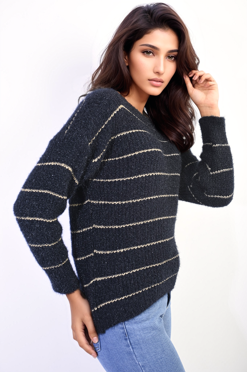 Moda Striped Knitted Long Sleeve Jumper