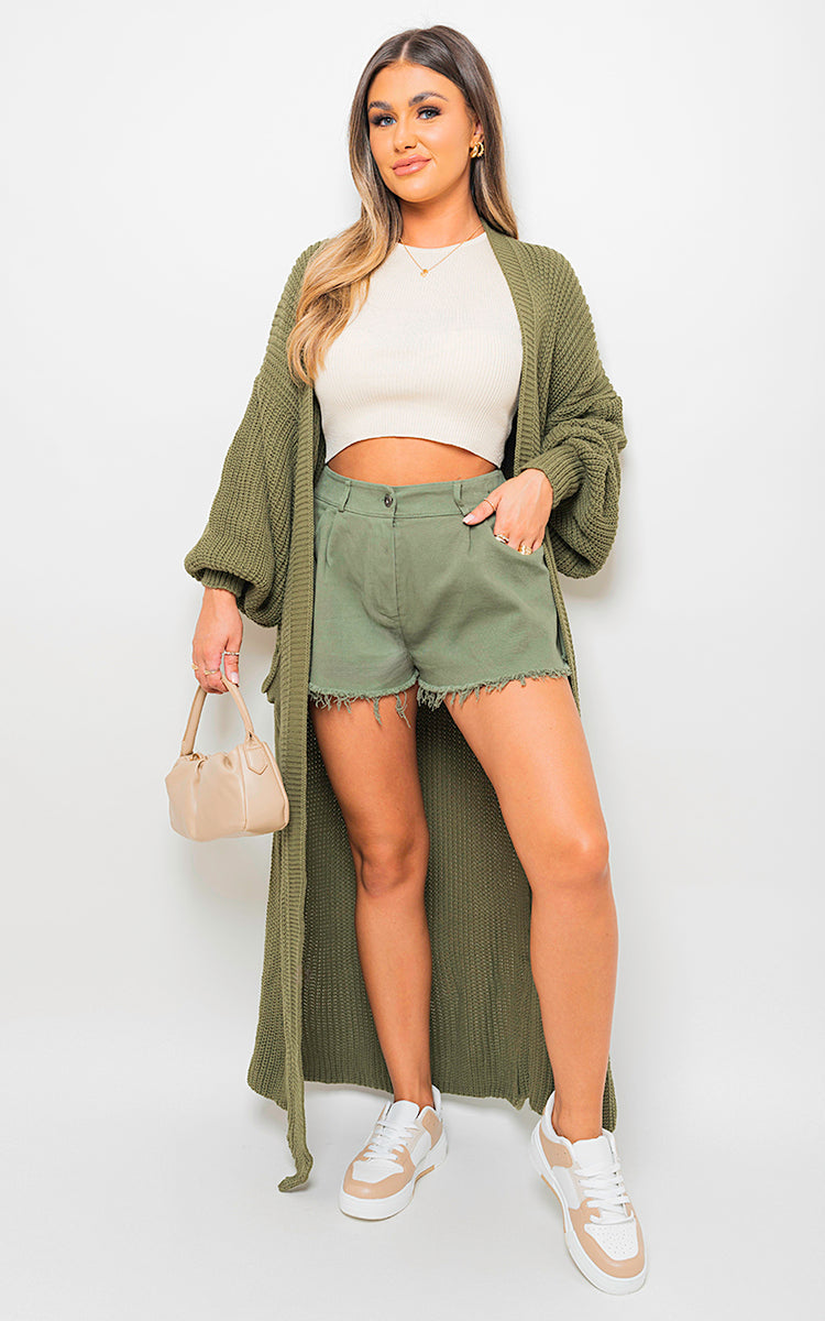 Moda Chunky Knitted Balloon Sleeve Long Maxi Cardigan