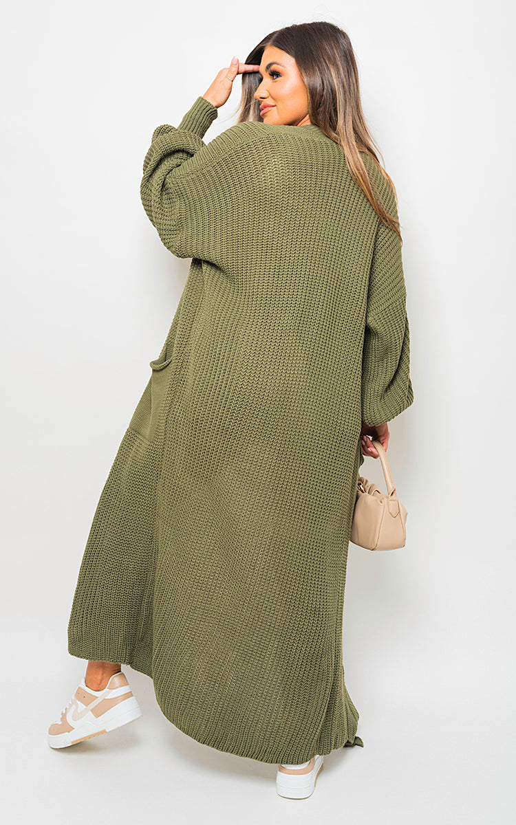 Moda Chunky Knitted Balloon Sleeve Long Maxi Cardigan