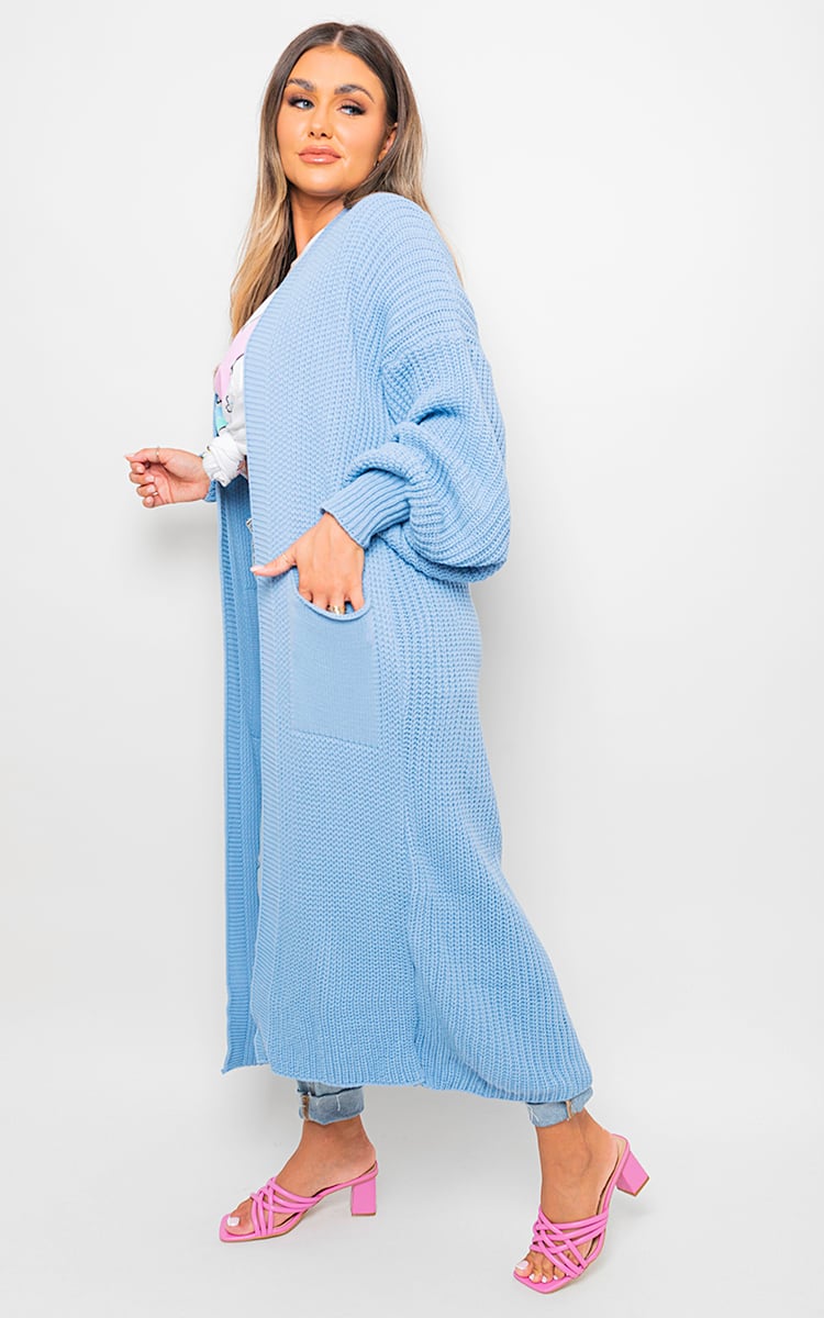 Moda Chunky Knitted Balloon Sleeve Long Maxi Cardigan