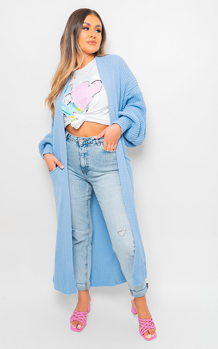 Moda Chunky Knitted Balloon Sleeve Long Maxi Cardigan