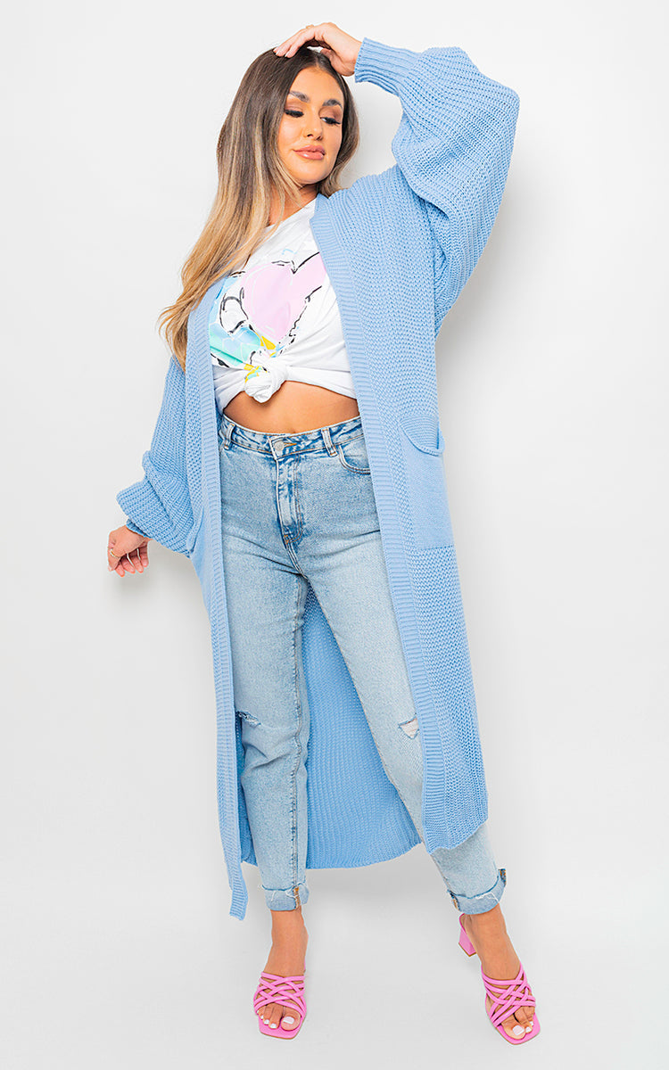 Moda Chunky Knitted Balloon Sleeve Long Maxi Cardigan