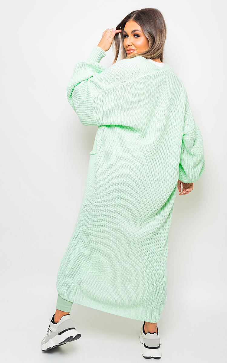 Moda Chunky Knitted Balloon Sleeve Long Maxi Cardigan