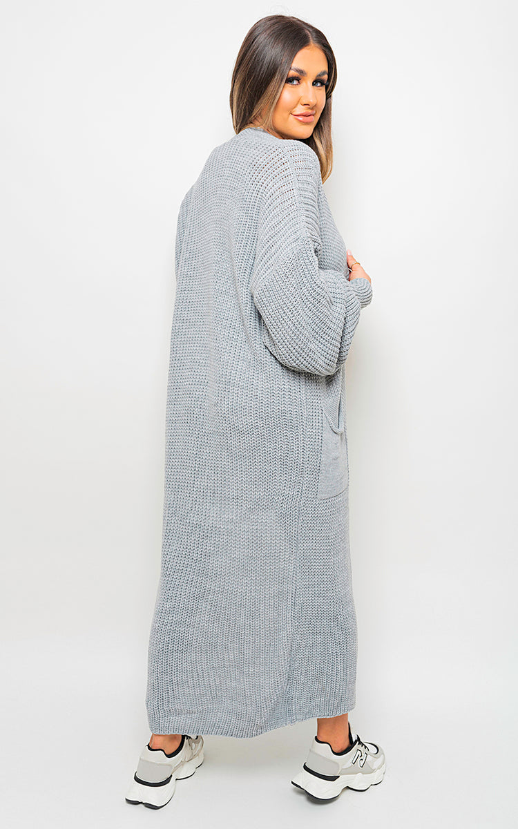 Moda Chunky Knitted Balloon Sleeve Long Maxi Cardigan