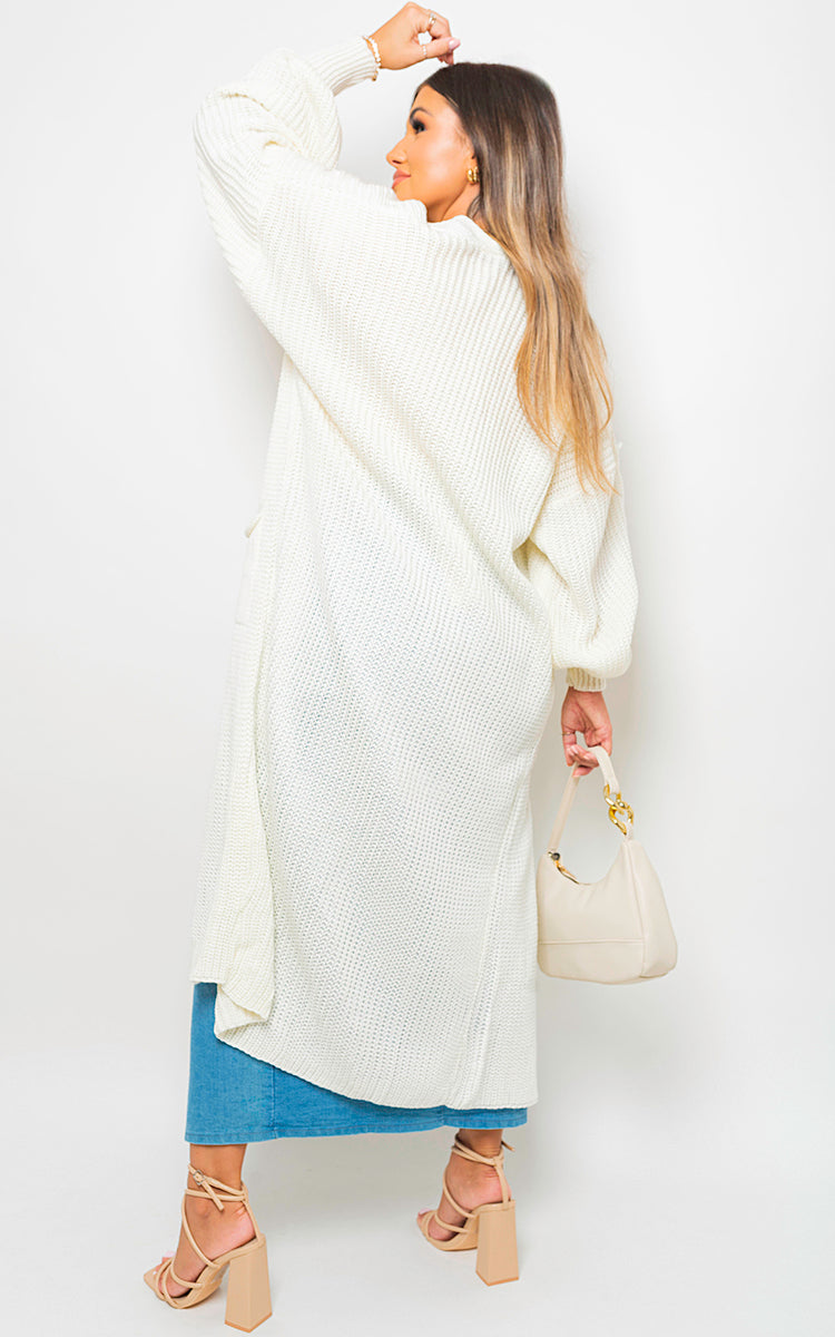 Moda Chunky Knitted Balloon Sleeve Long Maxi Cardigan
