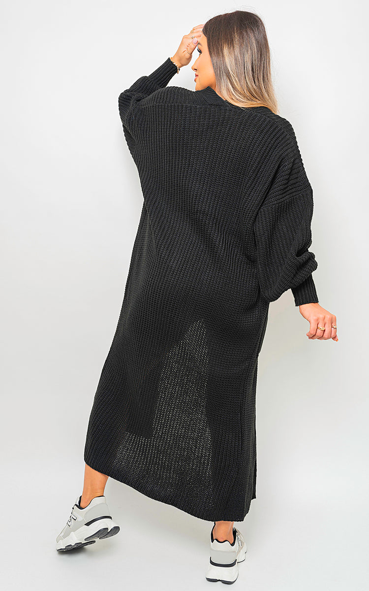 Moda Chunky Knitted Balloon Sleeve Long Maxi Cardigan