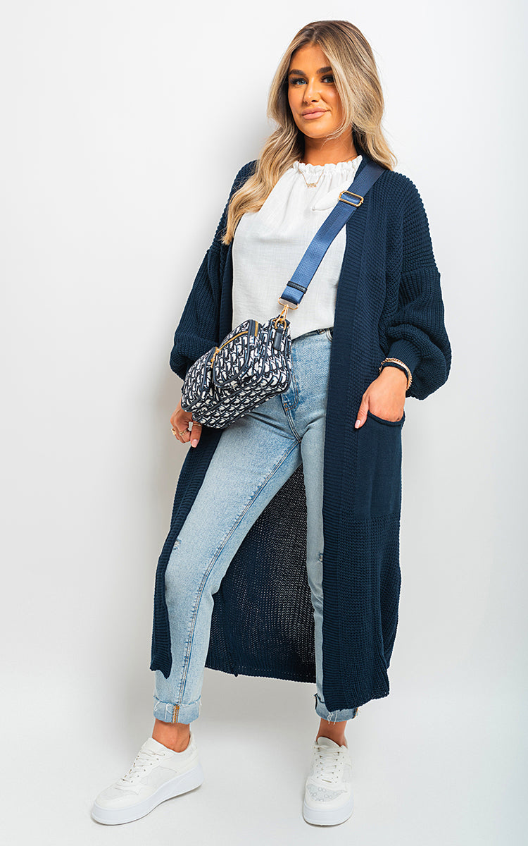 Moda Chunky Knitted Balloon Sleeve Long Maxi Cardigan