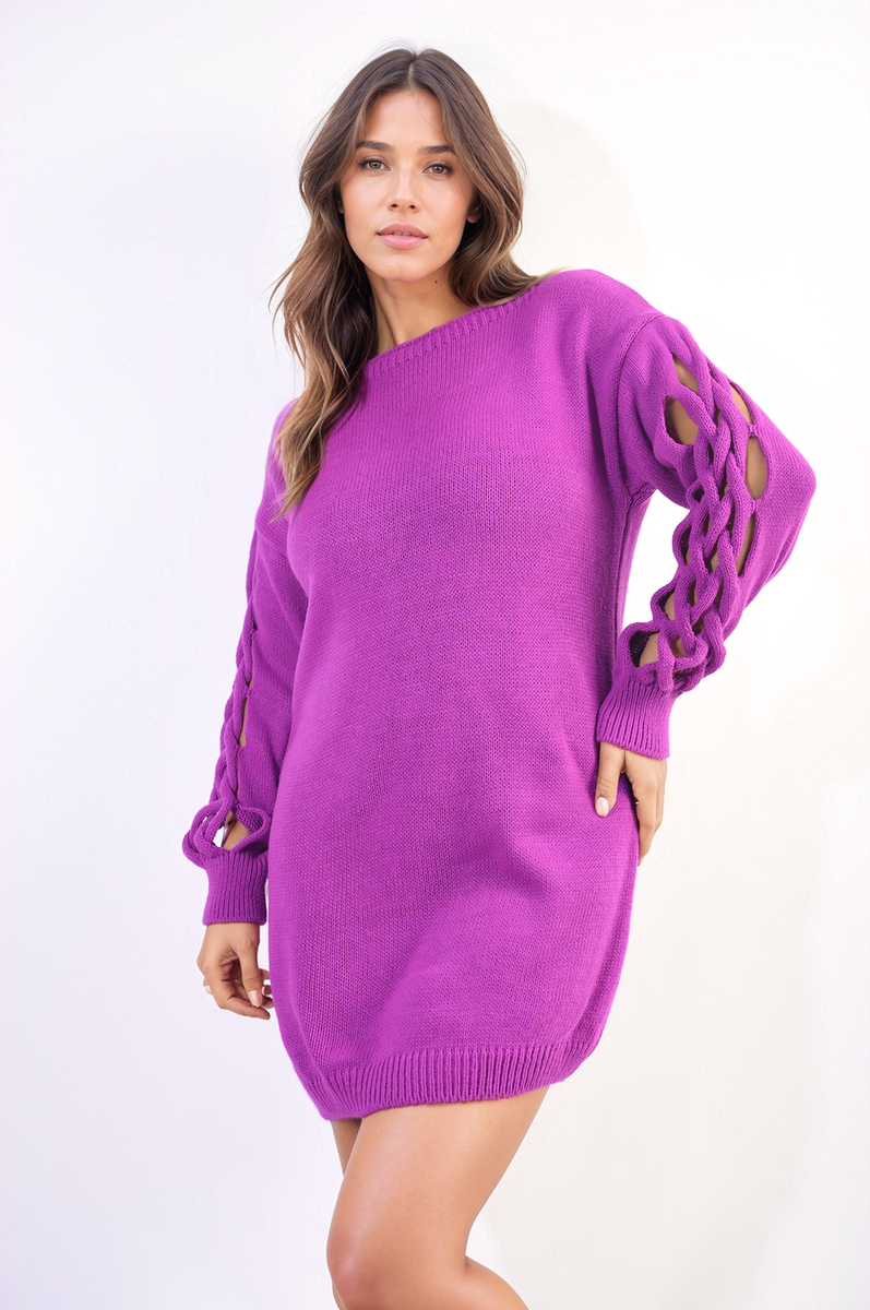 Moda Cable Knit Mini Dress with Cut Out Detail