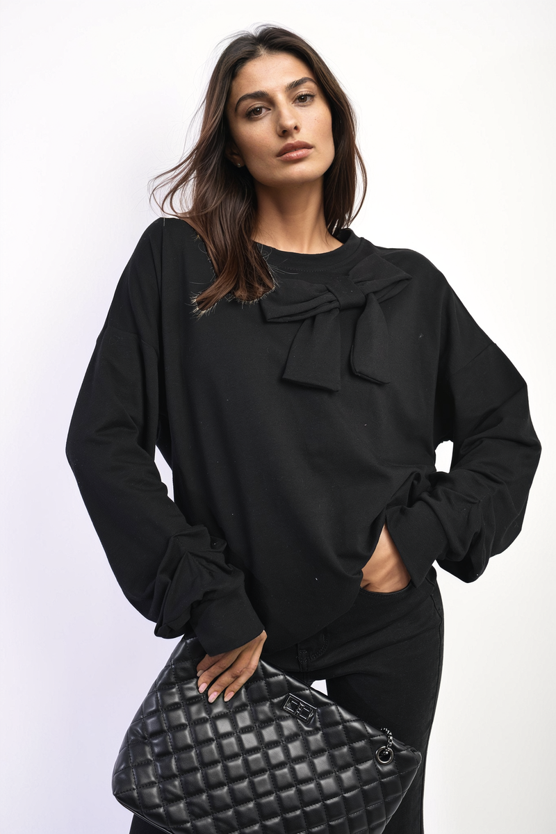 Moda Long Sleeve Bow Detail Jumper