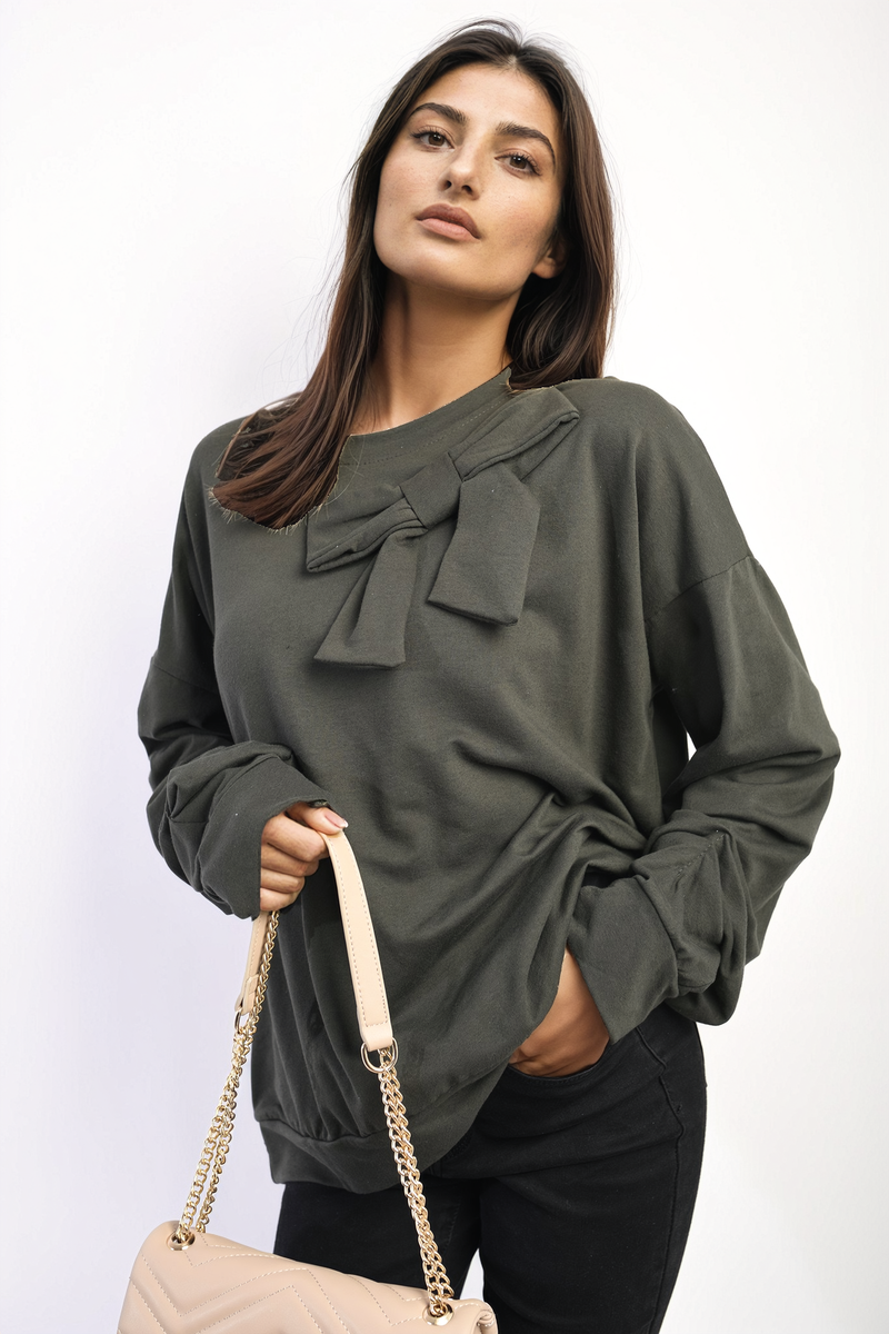 Moda Long Sleeve Bow Detail Jumper