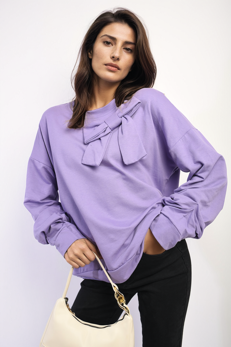 Moda Long Sleeve Bow Detail Jumper