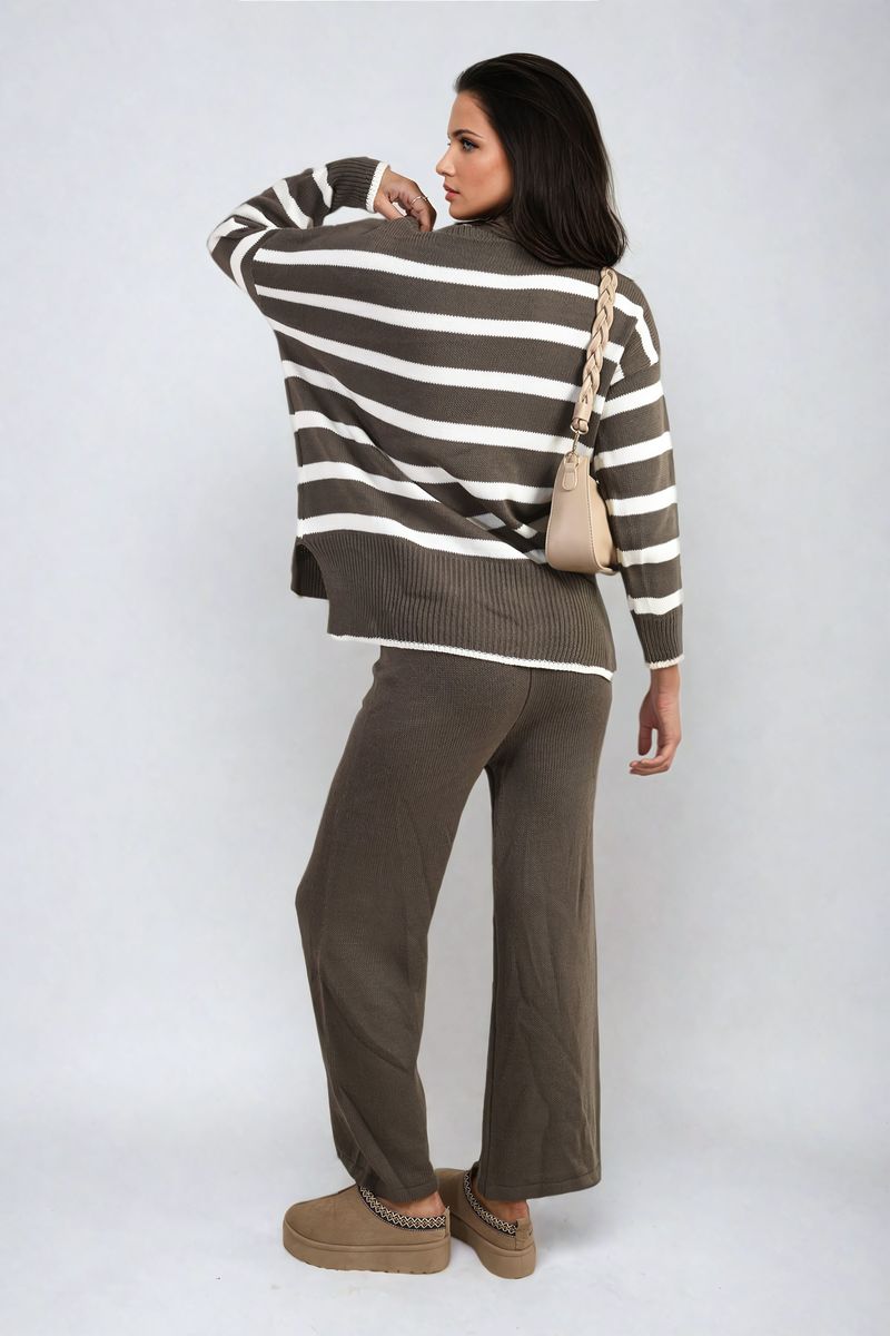Knitted Striped Long Sleeve Top and Pants Co-ord Set-1