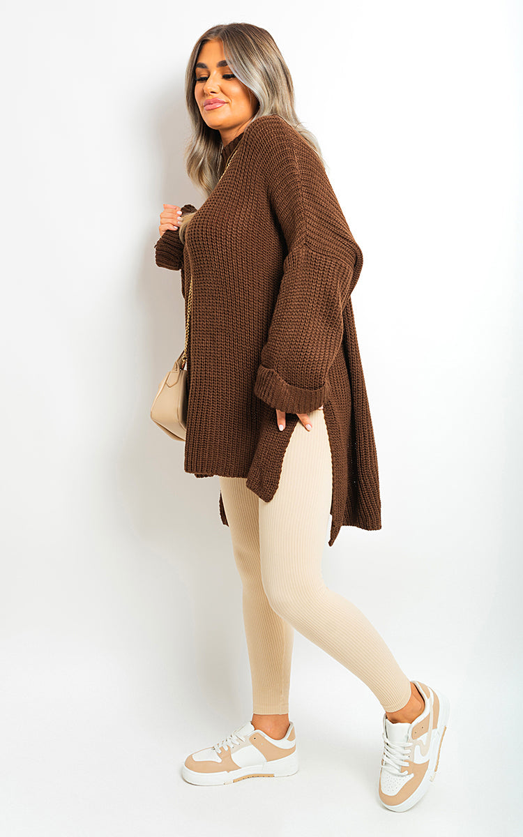 Moda High Neck Oversized Long Sleeve Knitted Jumper