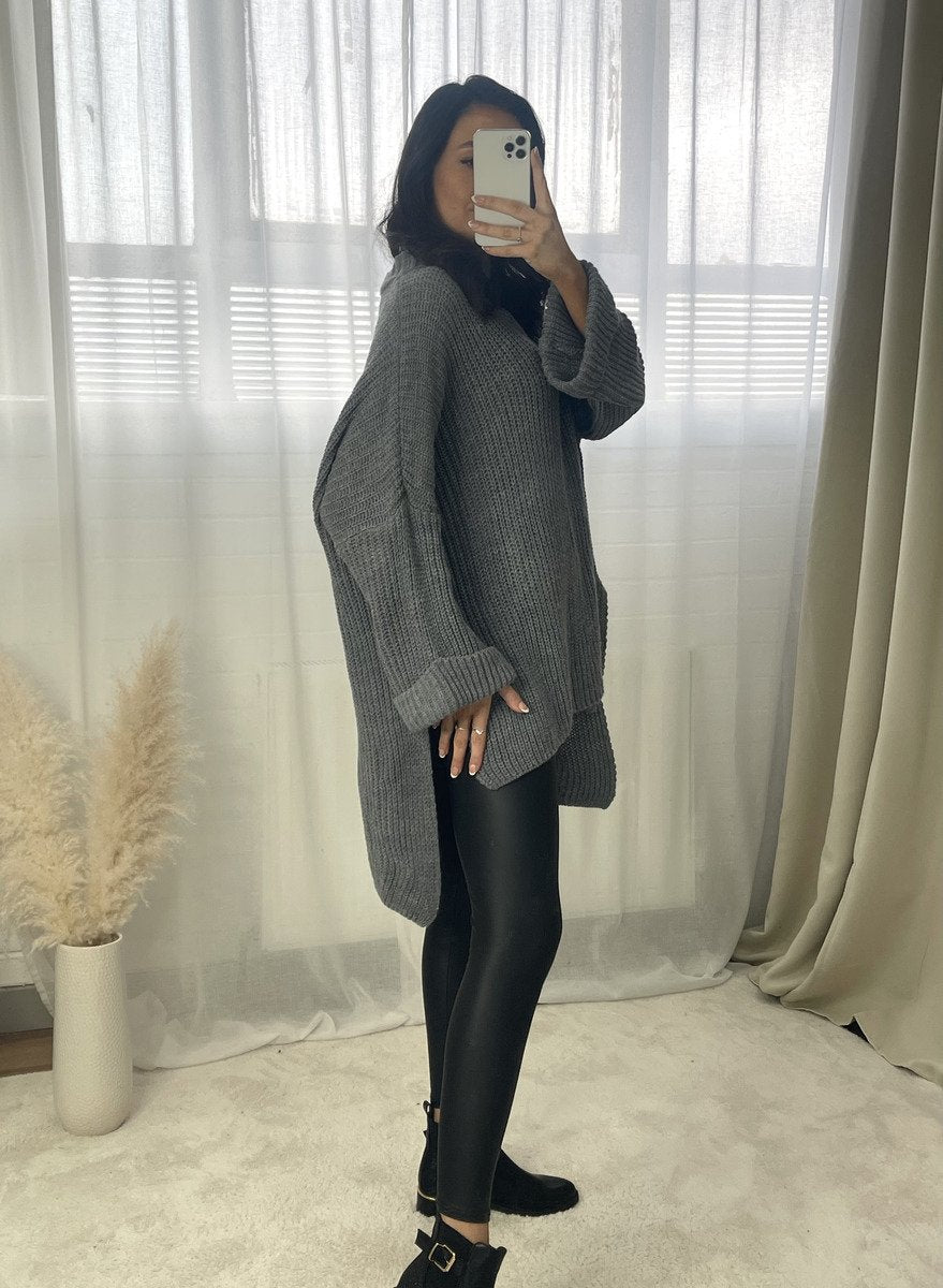Moda High Neck Oversized Long Sleeve Knitted Jumper
