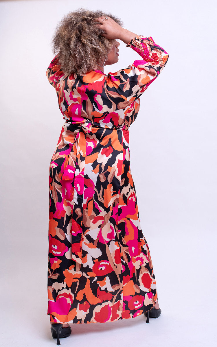 Moda Wrap Front Printed Midi Dress