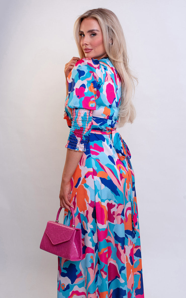 Moda Wrap Front Printed Midi Dress