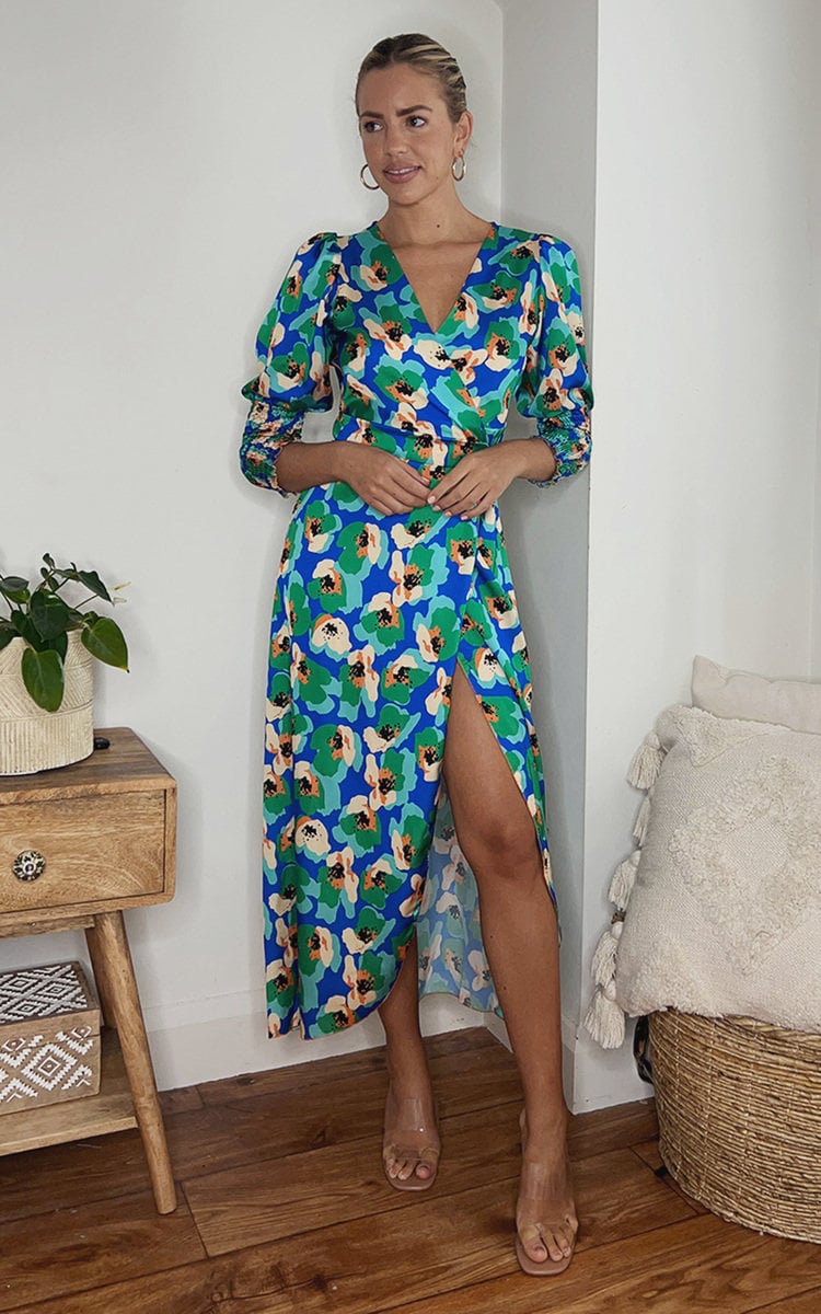Moda Wrap Front Printed Midi Dress