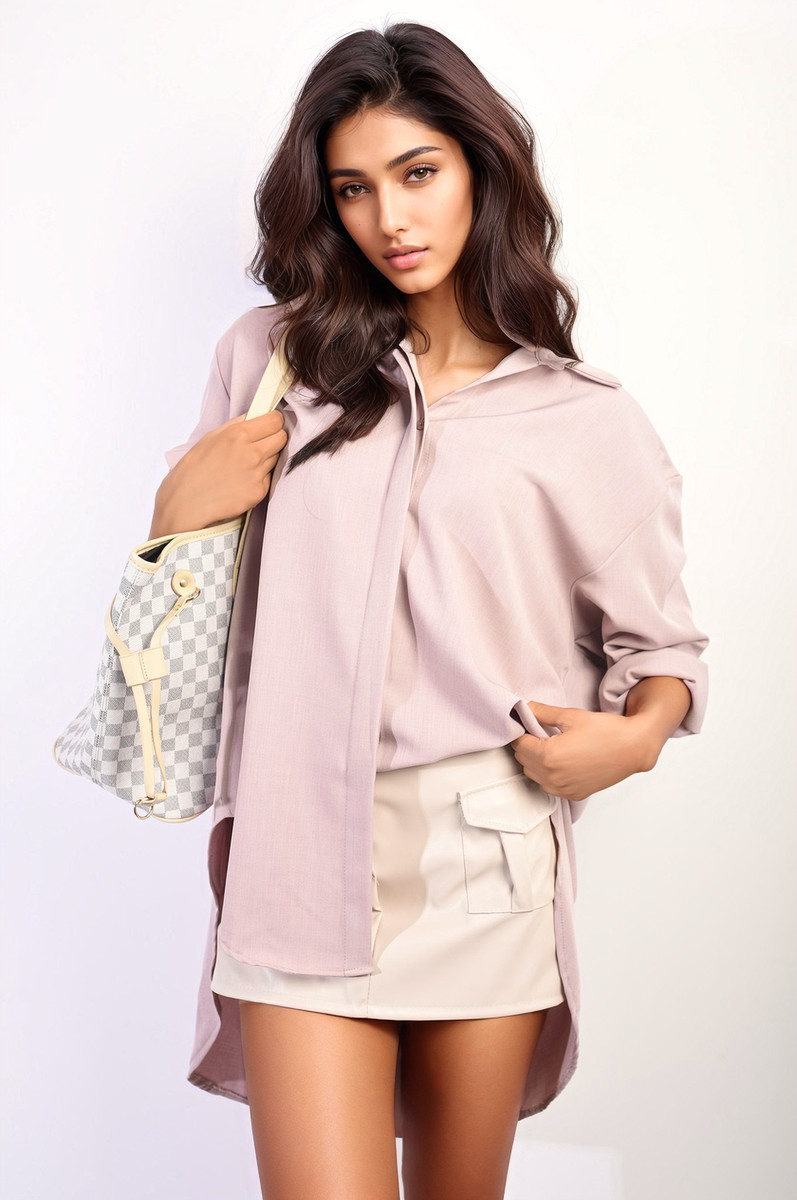 Moda Button Up Oversized Long Back Shirt Dress