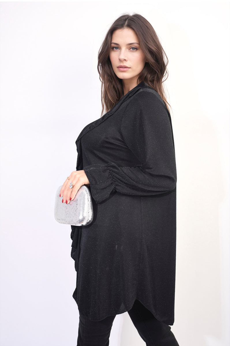 Moda Oversized Satin Ruffle Shirt Dress