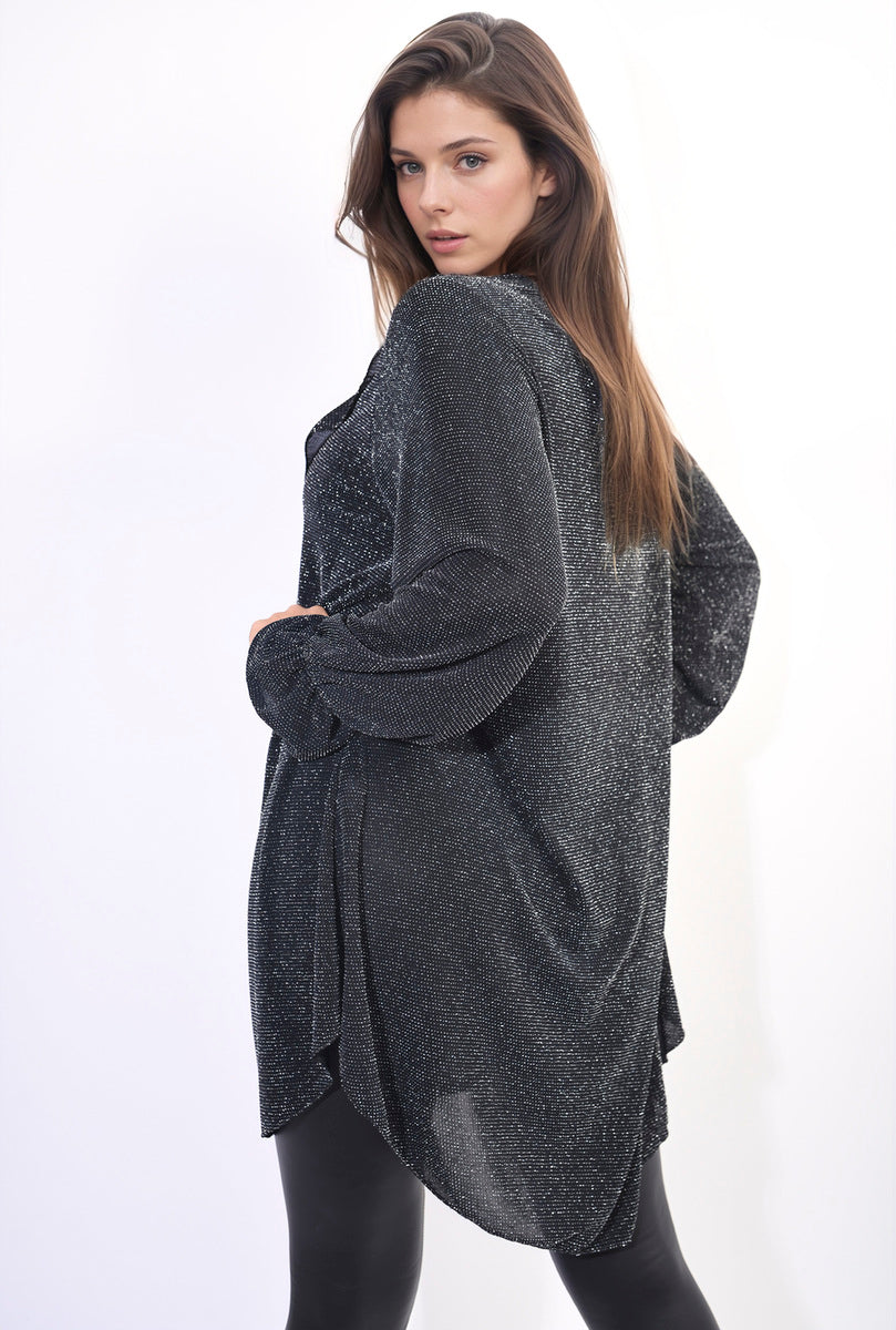 Moda Oversized Satin Ruffle Shirt Dress