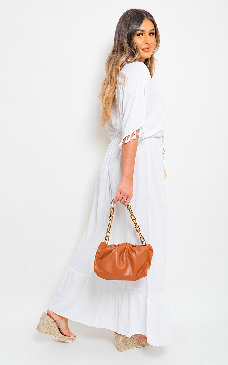 Moda V-Neck Rope Tassel Detail Maxi Dress