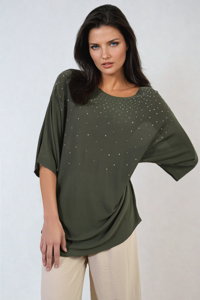 Moda Round Neck Studded Oversized Top