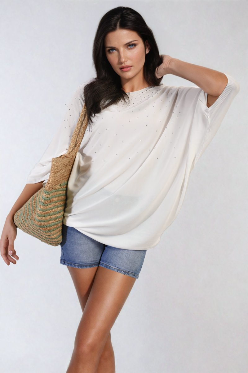 Moda Round Neck Studded Oversized Top