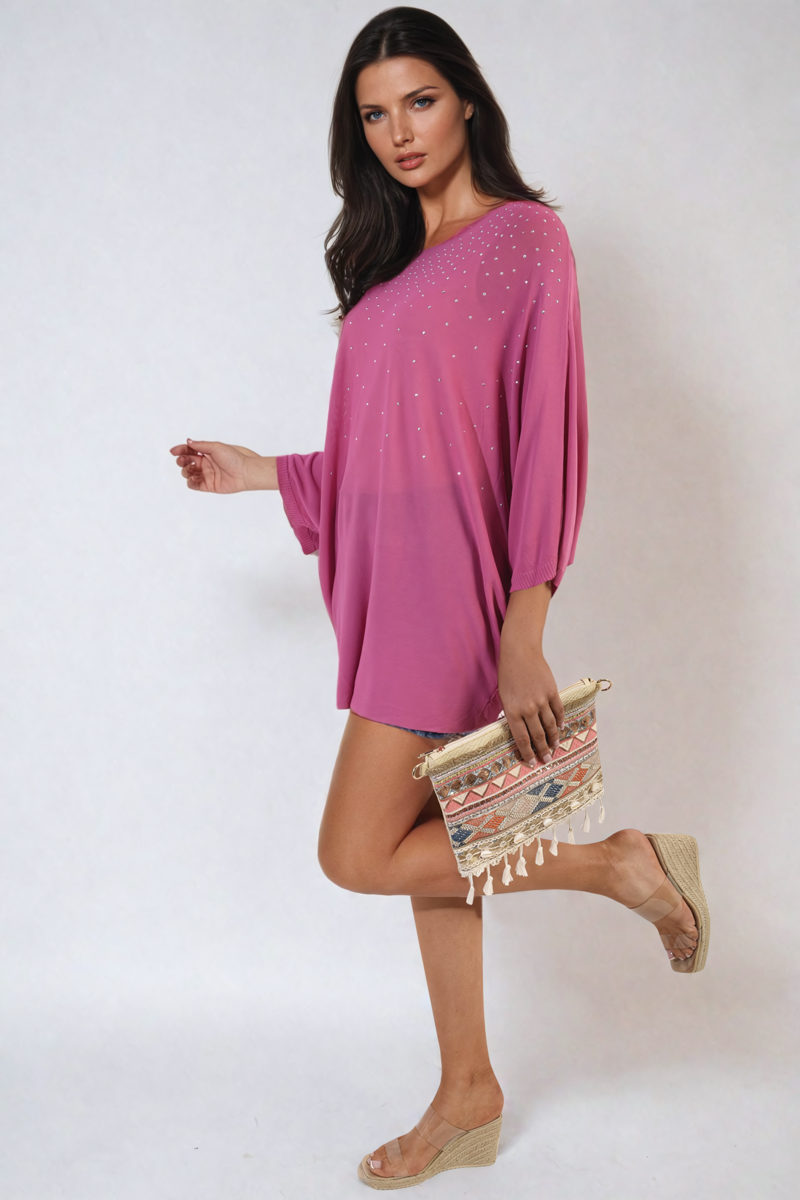 Moda Round Neck Studded Oversized Top