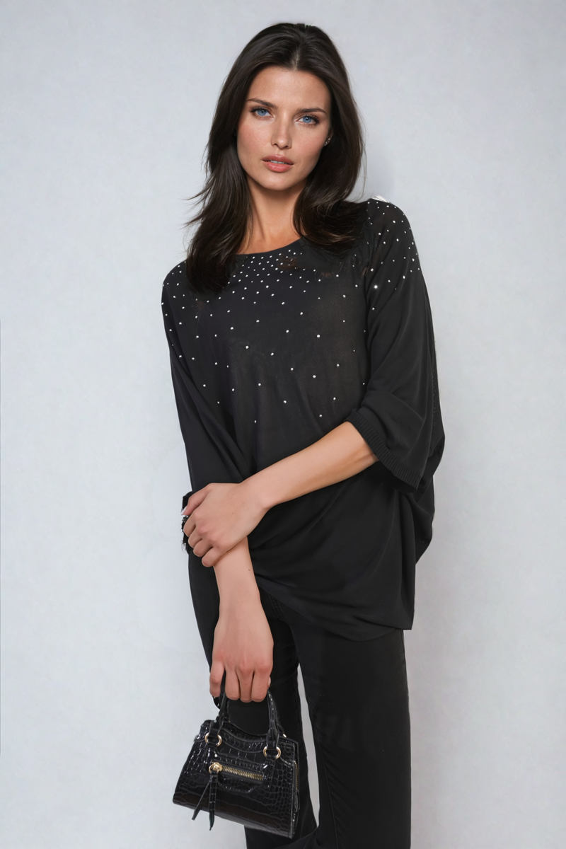 Moda Round Neck Studded Oversized Top