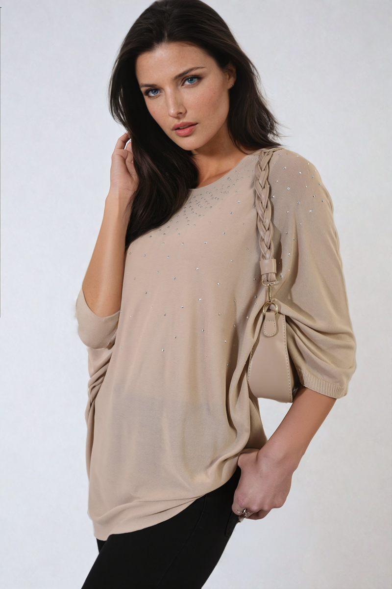 Moda Round Neck Studded Oversized Top
