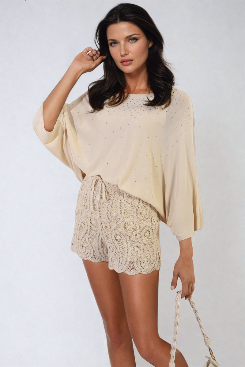 Moda Round Neck Studded Oversized Top